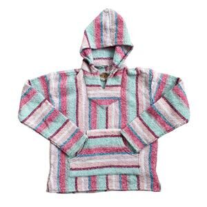 Earth Ragz Youth Multicolor Long Sleeve Knit Mexican Baja Hoodie Sweater Sz L